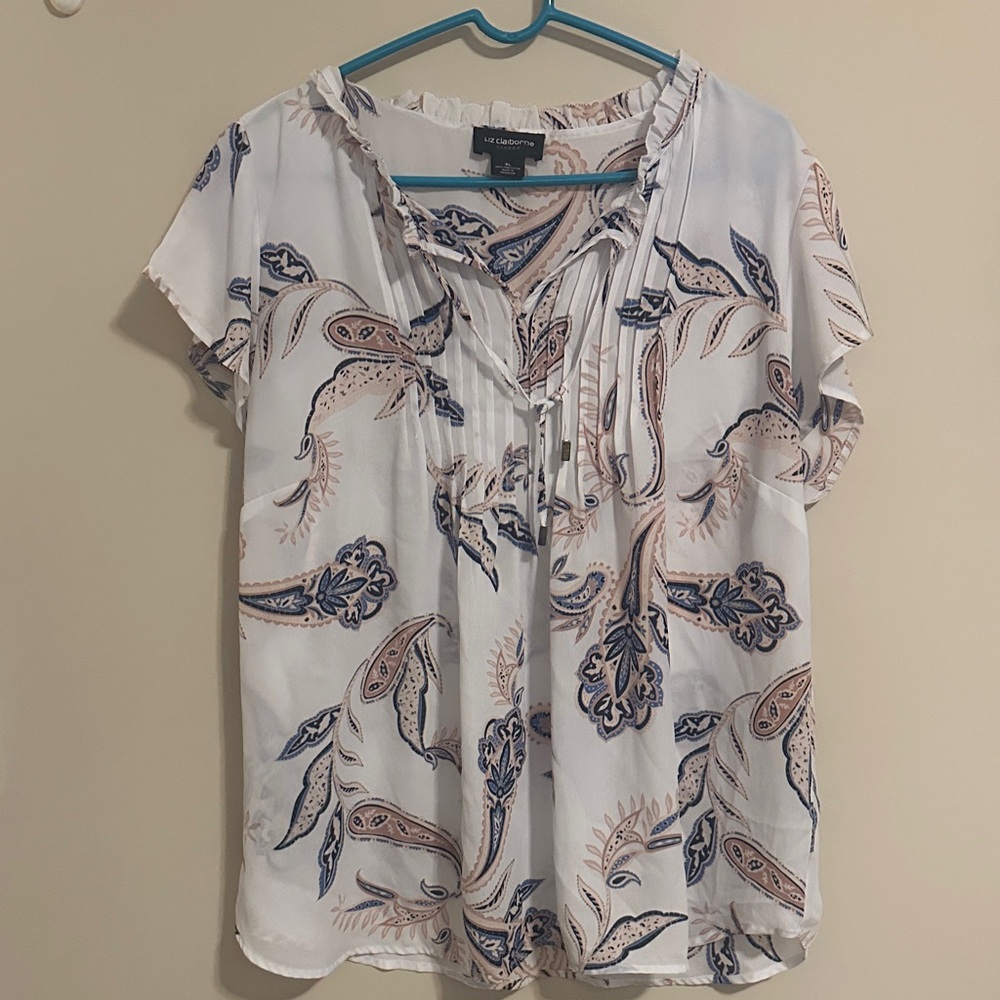 Liz Claiborne Women's Paisley Blouse - White and Blue